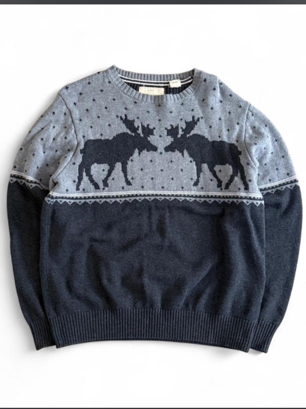 Men's charcoal and Light Gray Moose Pattern Crewneck Sweater